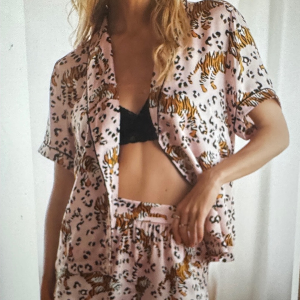 Anthropologie Pink Tiger Print Pajama Top